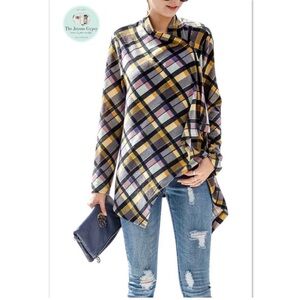 Pastel Tartan Plaid Button Front Wrap Cardigan Size SMALL 6 Asymmetrical
Hem NEW